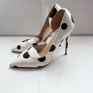 Size 9 XYD Women Sexy High Heel Pump Pointy Toe Slip-on D'Orsay Poka Dot White
